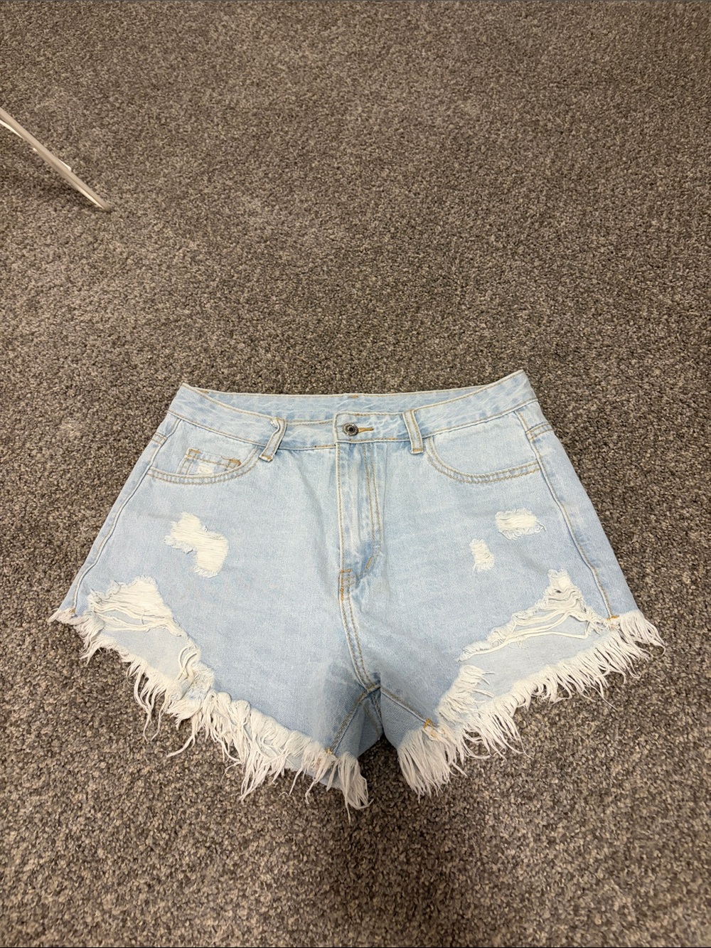 SHEIN Light Blue Distressed Frayed Hem Denim Shorts